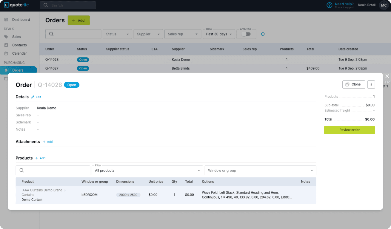 Quoterite quoting dashboard